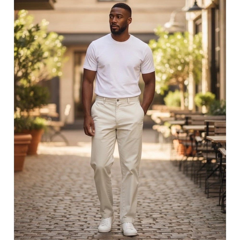Polo Ralph Lauren Classic Chino Philip Pant Mens 38x32 Beige Cotton Flat Front